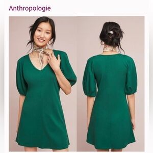 Anthropologie green bubble sleeve dress